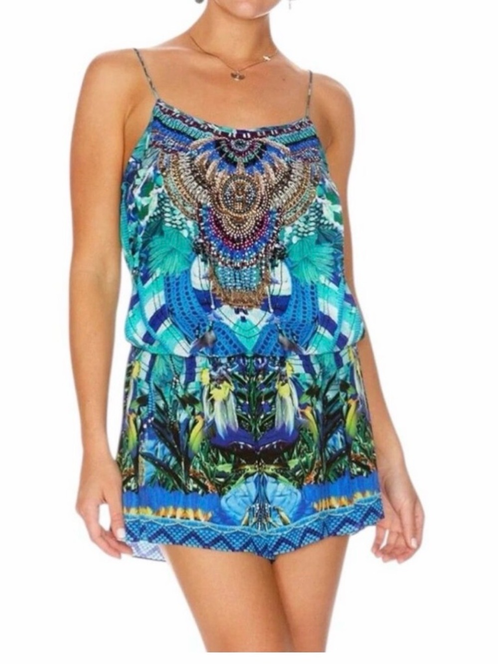 Camilla Blue & Green Printed Sleeveless Romper